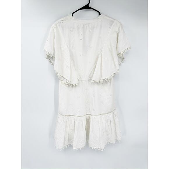 Farm Rio White 3D Flower Flutter Sleeve A-Line Resort Mini Dress Size Medium - Picture 3 of 6